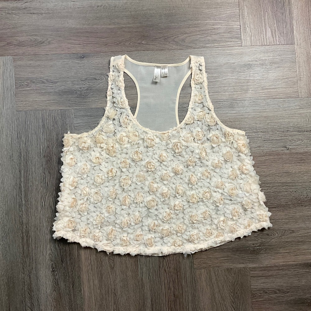 Forever 21 Exclusive Floral Rosette Lace Coquette Tank Top Medium Cream Beige